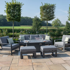 MZ Amalfi 7 Seater Aluminium Sofa Set with Rectangular Fire Pit Table - Grey