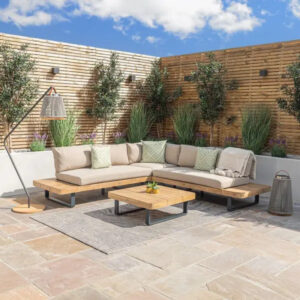 MZ Bali 5 Seater Rope Wooden Platform Corner Sofa Set