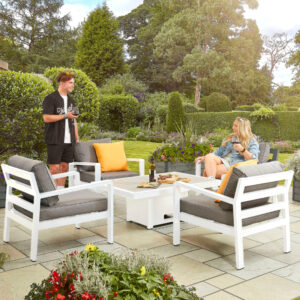Hex Living Tutbury 4 Seater Aluminium Dining Set With Rectangular Adjustable Table - White
