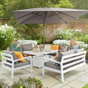 Hex Living Tutbury 6 Seater Aluminium Sofa & Chair Dining Set With Adjustable Table - White