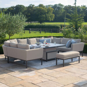 MZ Pulse 10 Seater Outdoor Fabric U Shape Corner Dining Set with Rising Table - Oatmeal
