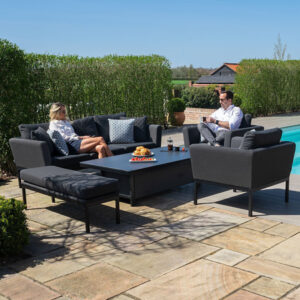 MZ Pulse 5 Seater Outdoor Fabric Sofa Set with Rising Table - Charcoal Black