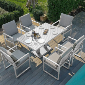 MZ Amalfi 6 Seater Rectangular Dining Set with Rising Table - White