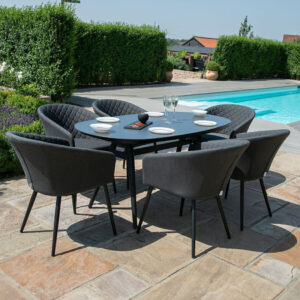 MZ Ambition 6 Seater Outdoor Fabric Oval Dining Set - Charcoal Black