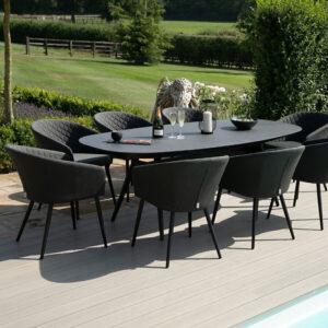 MZ Ambition 8 Seater Outdoor Fabric Oval Dining Set - Charcoal Black