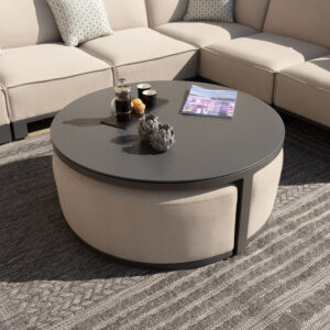 MZ Round Coffee Table With 3 Footstools - Oatmeal