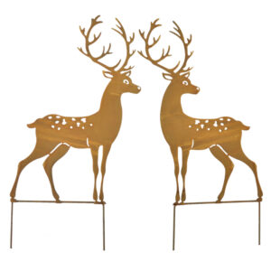 Osbourne Rusty Reindeer Garden Stakes - Pack of 2 - 25cm