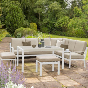 Pheasant 6-8 Seater Aluminium Square Corner Sofa Set - White-Cream