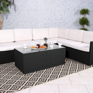 RC Berlin 6 Seater Rattan Corner Lounge Set - Black