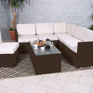RC Berlin 6 Seater Rattan Corner Lounge Set - Brown