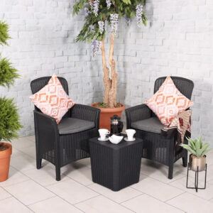 RC Faro 2 Seater Plastic Bistro Set With Storage - Wood Grain