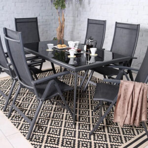 RC Sorrento 6 Seater Rectangular Deluxe Recliner Set - Black