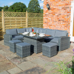 Thornbury Rattan Corner Dining Set With Height Adjustable Table - Grey Weave