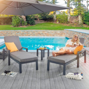 Hex Living Tutbury 2 Seater Aluminium Companion Lounger Set - Grey