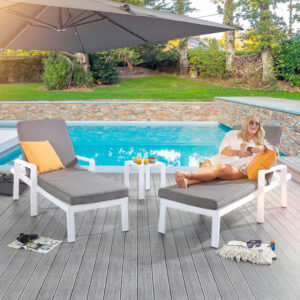 Hex Living Tutbury 2 Seater Aluminium Companion Lounger Set - White