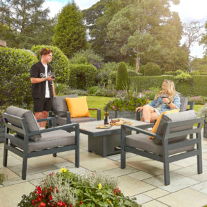 Hex Living Tutbury 4 Seater Aluminium Dining Set With Rectangular Adjustable Table - Grey