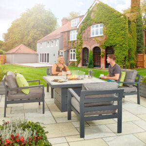 Hex Living Tutbury 4 Seater Aluminium Dining Set With Square Firepit Table - Grey