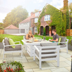 Hex Living Tutbury 4 Seater Aluminium Dining Set With Square Firepit Table - White