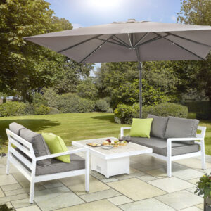 Hex Living Tutbury 4 Seater Aluminium Sofa Dining Set With Adjustable Table - White