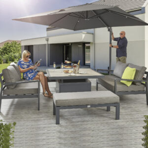 Hex Living Tutbury 6 Seater Aluminium Sofa & Bench Dining Set With Adjustable Table - Grey