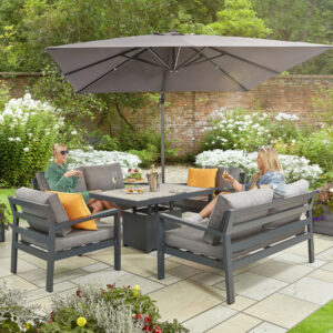 Hex Living Tutbury 6 Seater Aluminium Sofa & Chair Dining Set With Adjustable Table - Grey