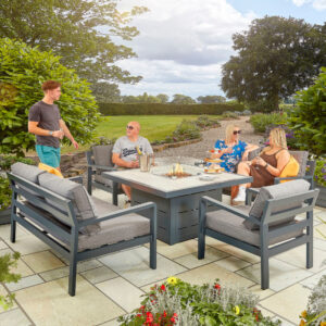 Hex Living Tutbury 6 Seater Aluminium Sofa & Chair Set With Firepit Table - Grey