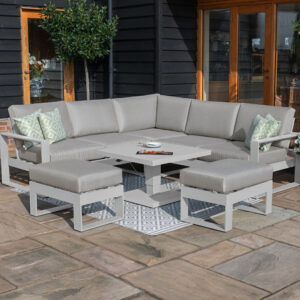 MZ Amalfi 7 Seater Aluminium Corner Dining Set with Square Rising Table - White