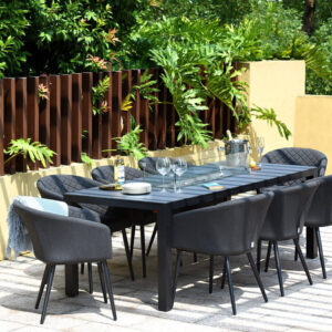 MZ Ambition 8 Seater Outdoor Fabric Rectangular Dining Set With Fire Pit - Charcoal Black