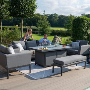 MZ Pulse 5 Seater Outdoor Fabric Sofa Set with Fire Pit Table - Grey