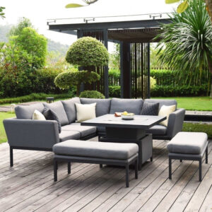 MZ Pulse 8 Seater Outdoor Fabric Square Corner Dining Set With Rising Table - Grey