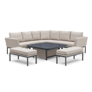 MZ Pulse 9 Seater Outdoor Fabric Deluxe Square Corner Dining Set with Rising Table - Oatmeal