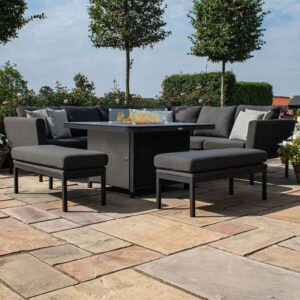 MZ Pulse 9 Seater Outdoor Fabric Deluxe Square Corner Dining Set with Fire Pit Table - Charcoal Black