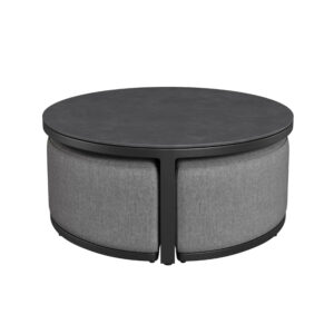MZ Round Coffee Table With 3 Footstools - Flanelle