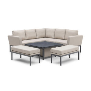 MZ Pulse 8 Seater Outdoor Fabric Square Corner Dining Set With Rising Table - Oatmeal