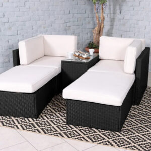 RC Berlin 4 Seater Rattan Multi Setting Relaxer Set - Black