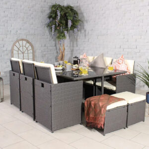 RC Cannes 10 Seater Rectangular Rattan Cube Set - Grey