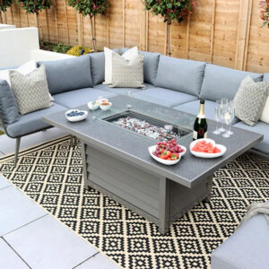 RC Mayfair 8 Seater Aluminium Corner Sofa Set With Rectangular Firepit Table