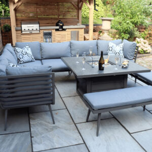 RC Mayfair 8 Seater Aluminium Corner Sofa Set With Square Firepit Table