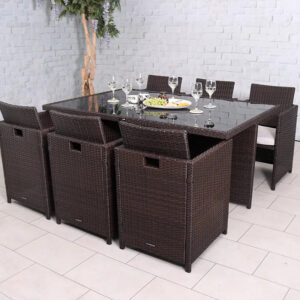 RC Nevada 6 Seater Rattan Rectangular Cube Set - Brown