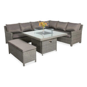 RC Paris 5-7 Seater Rattan Deluxe Modular Corner Dining Sofa Set With Square Firepit Table