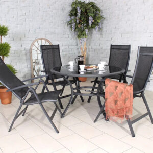 RC Sorrento 4 Seater Round Deluxe Recliner Set - Black