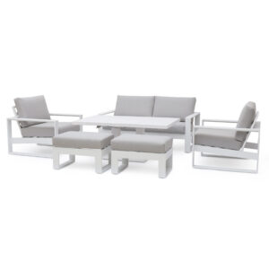 MZ Amalfi 6 Seater Aluminium Sofa Set with Rising Table - White