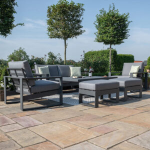 MZ Amalfi 6 Seater Aluminium Sofa Set with Rising Table - Grey
