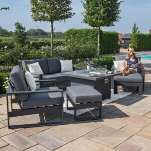 MZ Amalfi 6 Seater Aluminium Sofa Set with Square Fire Pit Table - Grey