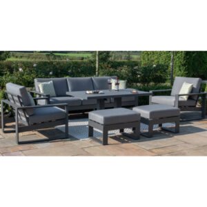 MZ Amalfi 7 Seater Aluminium Sofa with Rising Table - Grey