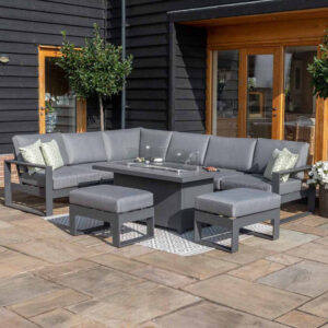 MZ Amalfi 8 Seater Aluminium Corner Group with Fire Pit Table - Grey