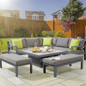 Hex Living Tutbury 8 Seater Aluminium Corner Sofa Dining Set With Adjustable Table - Grey
