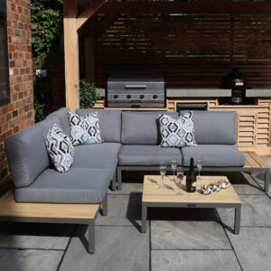 RC Aspen 4 Seater Aluminium And Wood Modular Corner Lounging Sofa Set