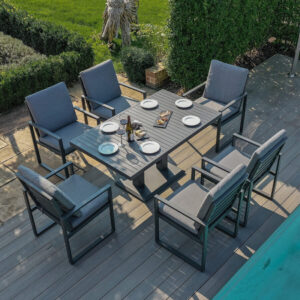 MZ Amalfi 6 Seater Rectangular Dining Set with Rising Table - Grey