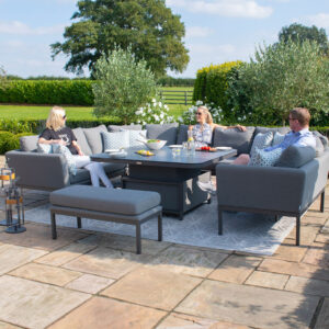 MZ Pulse 10 Seater Outdoor Fabric U Shape Corner Dining Set with Rising Table - Light Grey